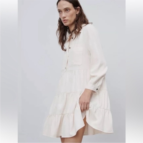 Zara Dresses & Skirts - Zara Ivory Ruffled Tiered Short Tunic Button Down Mini Dress Size Large 2533/499
